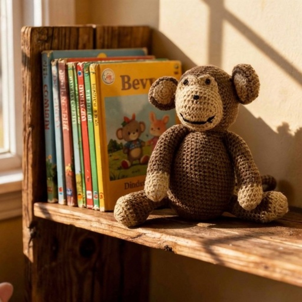 Handmade Crochet Monkey Plush Amigurumi Brown Tan Stuffed Animal Toy 12 Inch